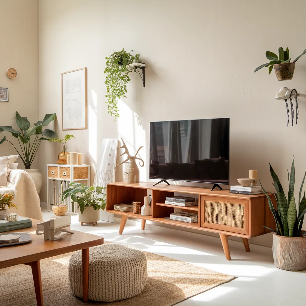 how-to-style-a-wooden-tv-stand-with-decor-accents