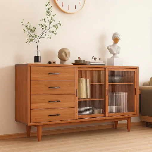 Mid Century Modern Accent Cabinet With Glass Doors - Image 4