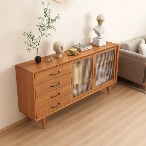 Mid Century Modern Accent Cabinet With Glass Doors - Image 3