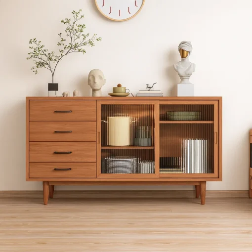 Mid Century Modern Accent Cabinet With Glass Doors - Image 2