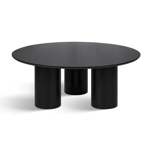 Modern Round Wooden Coffee Table With Cylindrical Legs