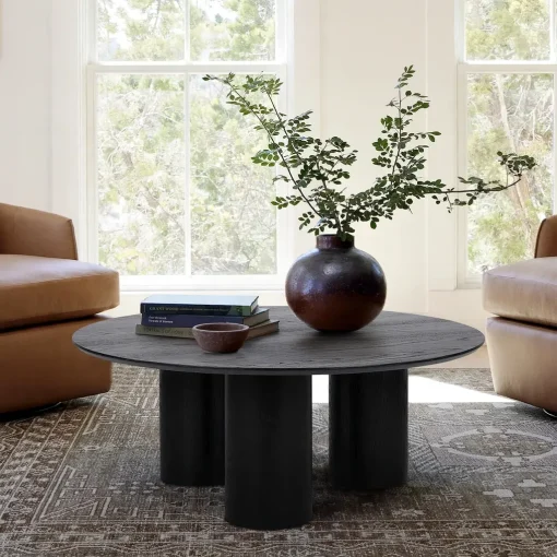 Modern Round Wooden Coffee Table With Cylindrical Legs - Image 4
