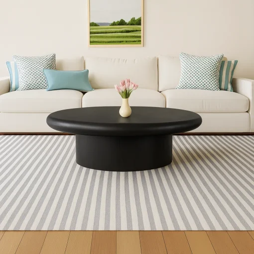 Modern Round Wooden Coffee Table With Minimalist Base - Image 4