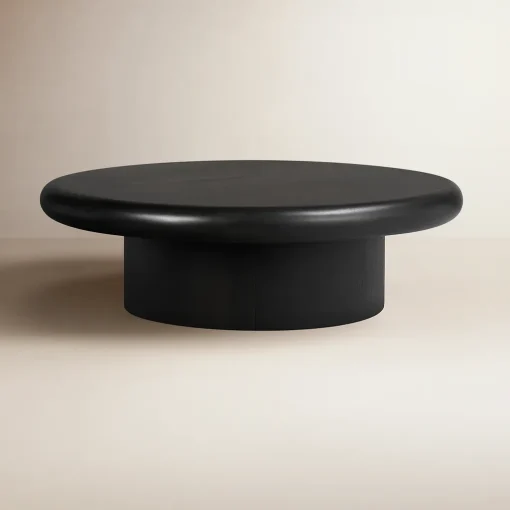 Modern Round Wooden Coffee Table With Minimalist Base