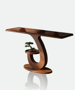 Modern Wooden Console Table With Abstract Base