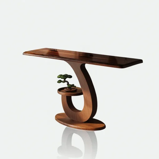 Modern Wooden Console Table With Abstract Base