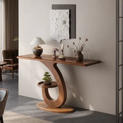 Modern Wooden Console Table With Abstract Base - Image 4