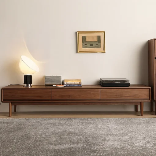Modern Wooden Low TV Stand With Drawers - Image 3