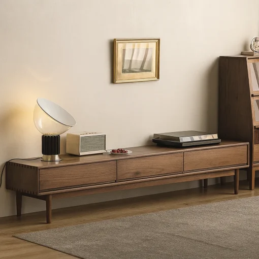 Modern Wooden Low TV Stand With Drawers - Image 2