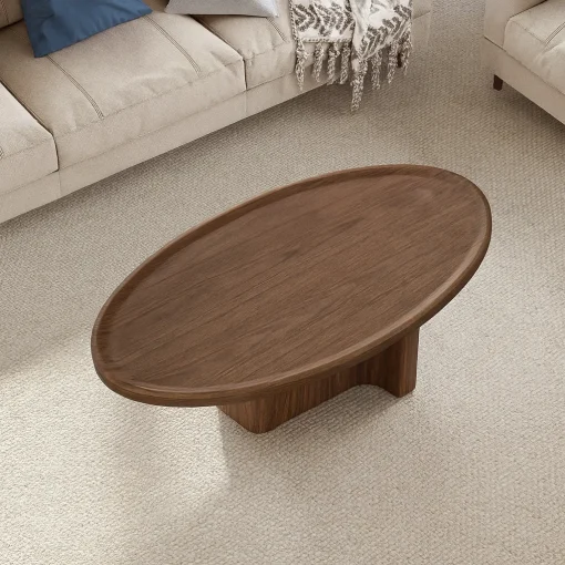 Modern Wooden Oval Coffee Table With Central Support - Image 2