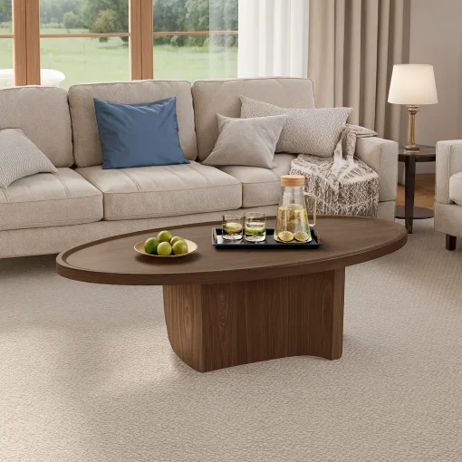 Modern Wooden Oval Coffee Table With Central Support - Image 3
