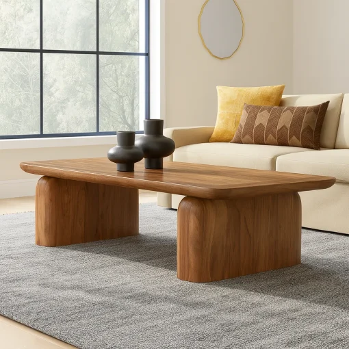 Modern Wooden Rectangular Coffee Table With Rounded Legs - Image 2