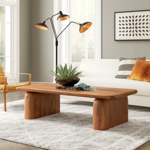 Modern Wooden Rectangular Coffee Table With Rounded Legs - Image 4