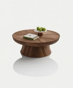 Modern Wooden Round Coffee Table With Flared Base