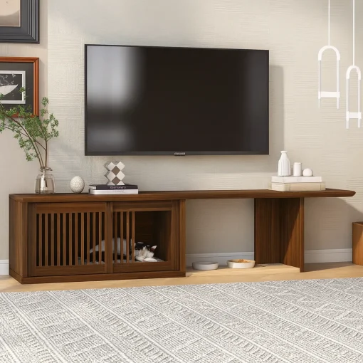 Modern Wooden TV Cabinet With Sliding Door - Image 2