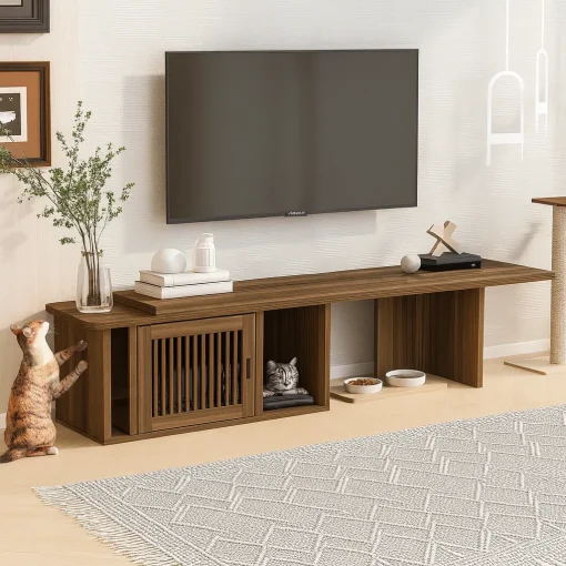 Modern Wooden TV Cabinet With Sliding Door - Image 4