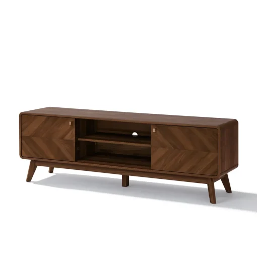Modern Wooden TV Stand With Chevron Pattern Doors