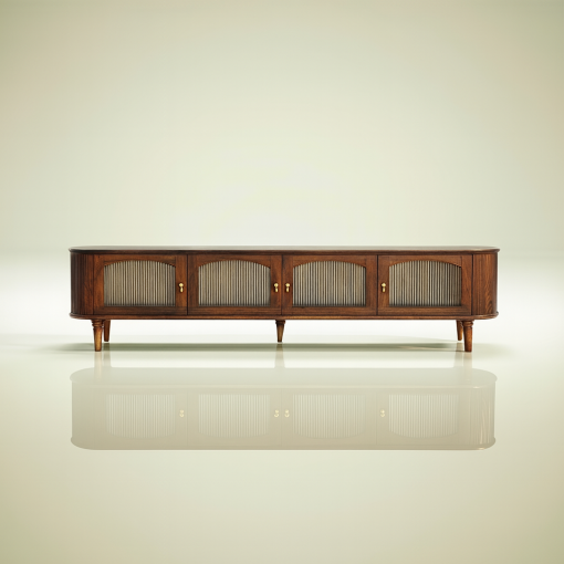 Modern Wooden TV Stand With Four Glass Doors