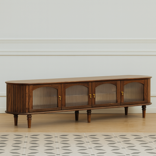 Modern Wooden TV Stand With Four Glass Doors - Image 2