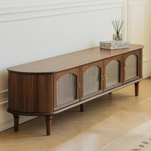 Modern Wooden TV Stand With Four Glass Doors - Image 3