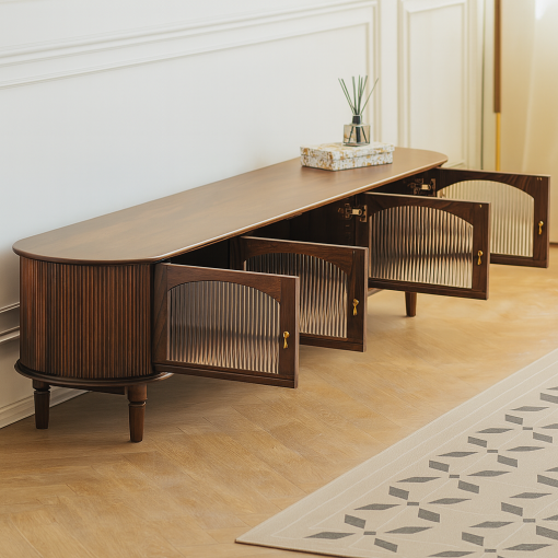 Modern Wooden TV Stand With Four Glass Doors - Image 4