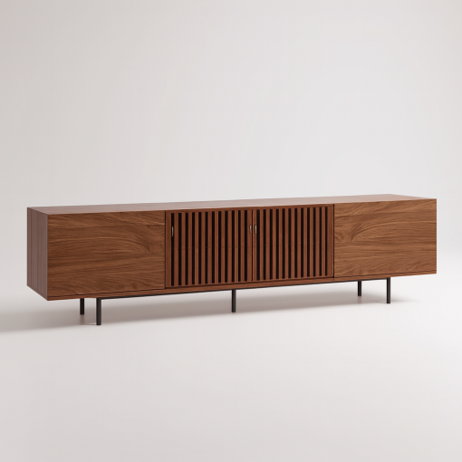 Modern Wooden TV Stand With Slatted Doors