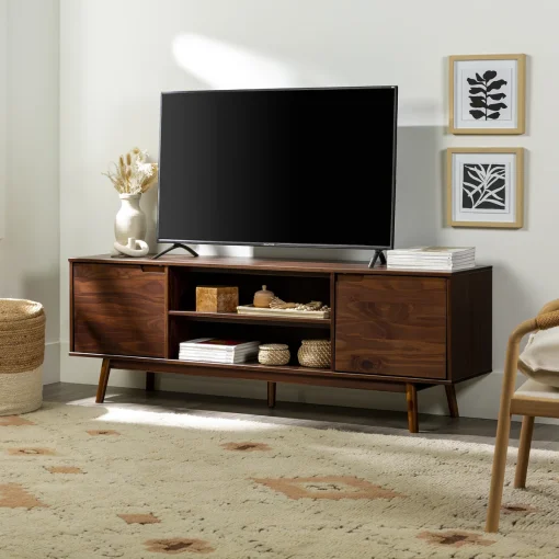 Modern Wooden TV Stand With Storage Compartments - Image 3