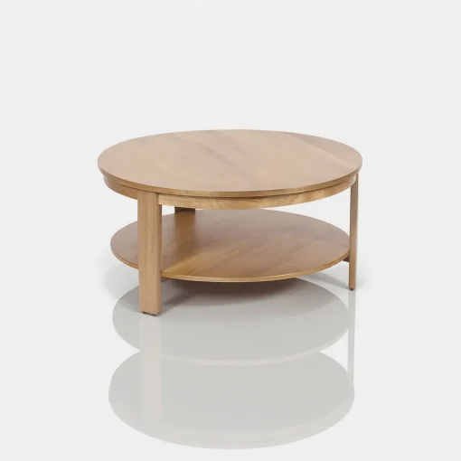 Round Coffee Table with Shelf For Living Room
