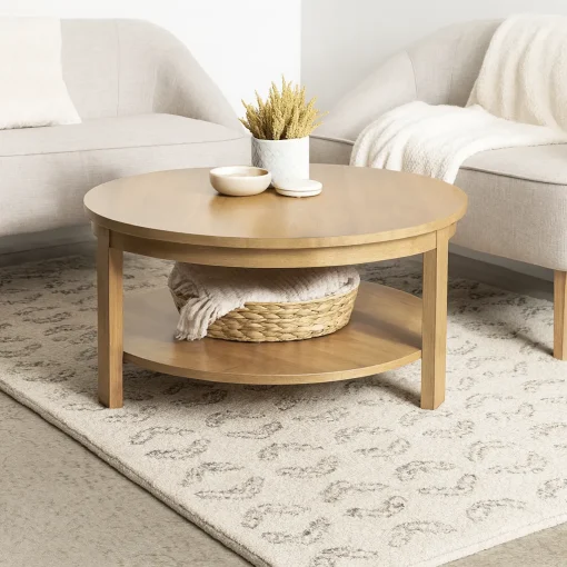 Round Coffee Table with Shelf For Living Room - Image 4