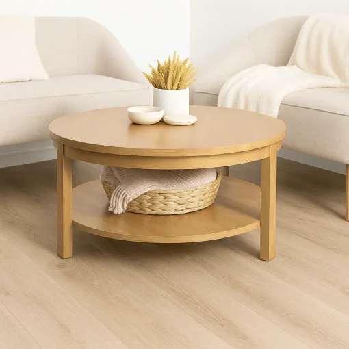 Round Coffee Table with Shelf For Living Room - Image 2