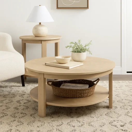 Round Coffee Table with Shelf For Living Room - Image 3