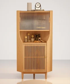 Scandinavian Corner Accent Cabinet With Glass Doors