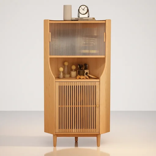 Scandinavian Corner Accent Cabinet With Glass Doors