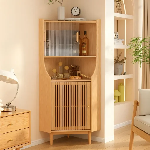Scandinavian Corner Accent Cabinet With Glass Doors - Image 4