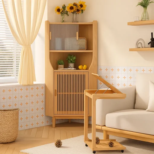 Scandinavian Corner Accent Cabinet With Glass Doors - Image 3