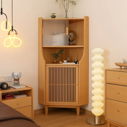 Scandinavian Corner Accent Cabinet With Glass Doors - Image 2
