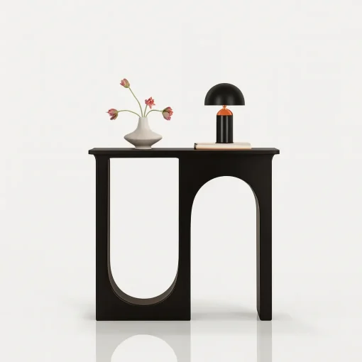 Scandinavian Wooden Console Table With Geometric Base