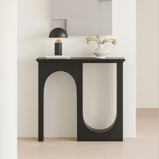 Scandinavian Wooden Console Table With Geometric Base - Image 2