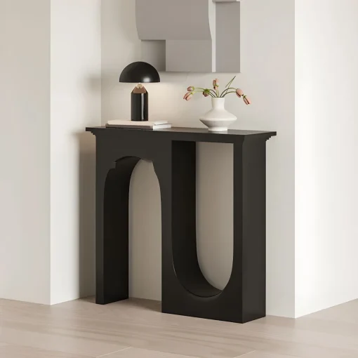 Scandinavian Wooden Console Table With Geometric Base - Image 3